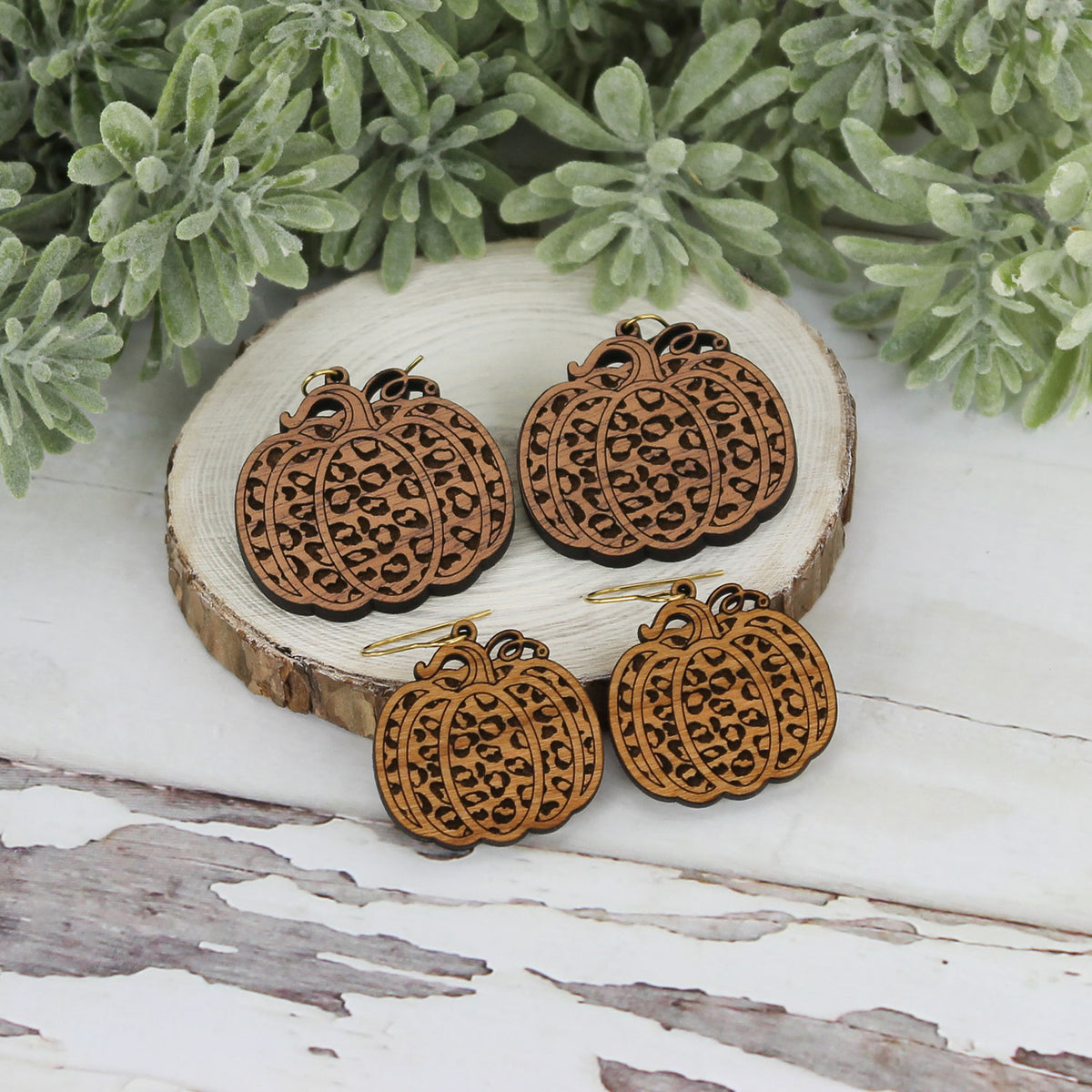 Cheetah or Leopard Print Pumpkin Earrings (Set of 2 Sizes) - Glowforge