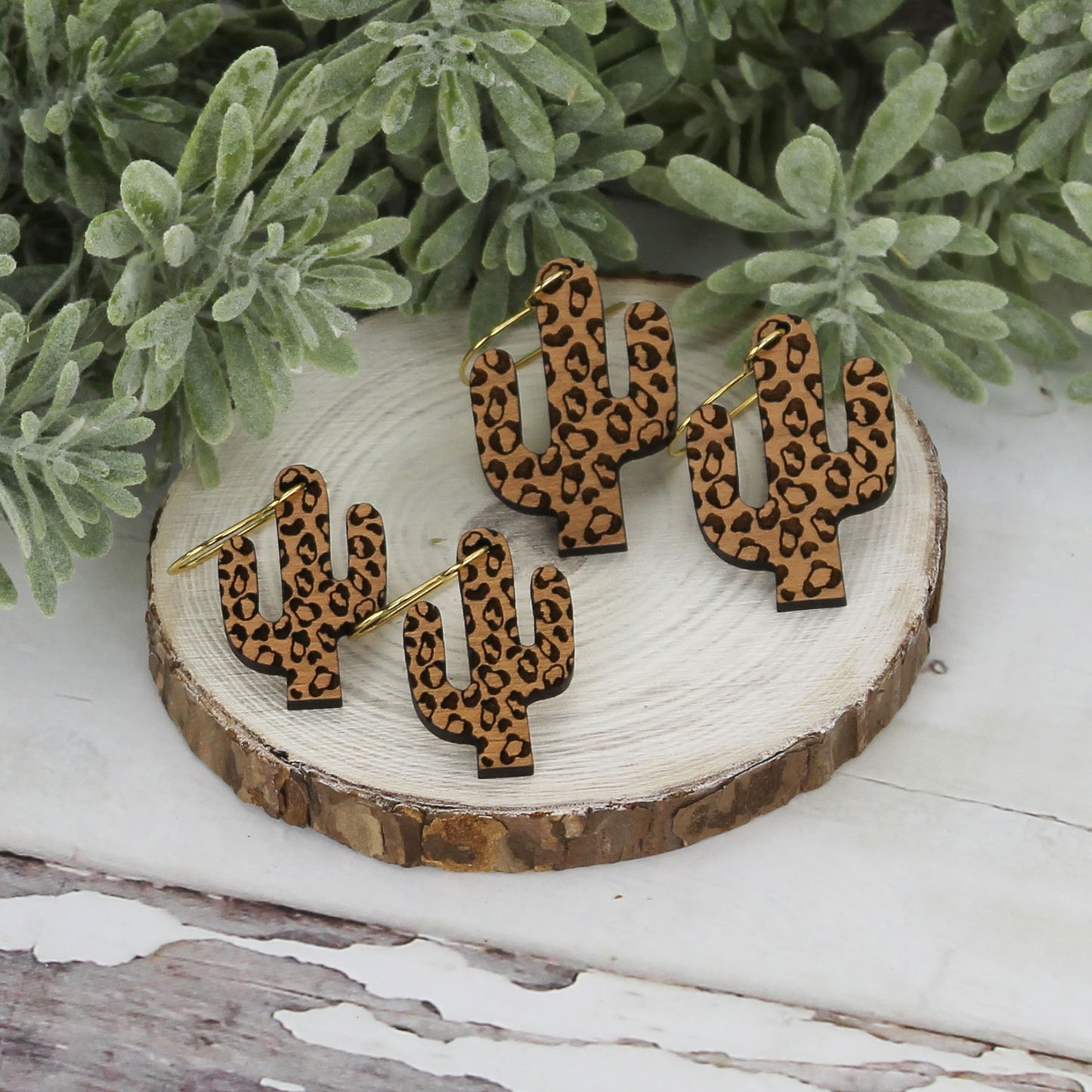 Cheetah / Leopard Print Cactus Earrings (Set of 2 Sizes)