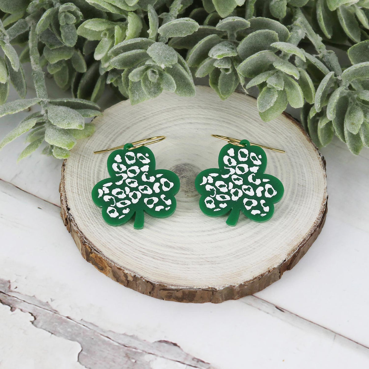 Cheetah / Leopard Print Shamrock Earrings - St. Patrick's Day Earrings - Glowforge