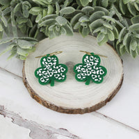 Cheetah / Leopard Print Shamrock Earrings - St. Patrick's Day Earrings - Glowforge