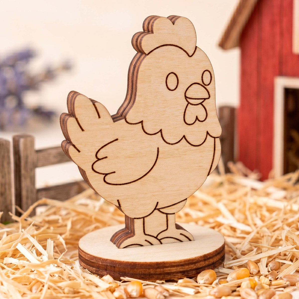 Chicken Dollhouse Farm Animal Toy - Wooden Figure for Play & Painting - Glowforge