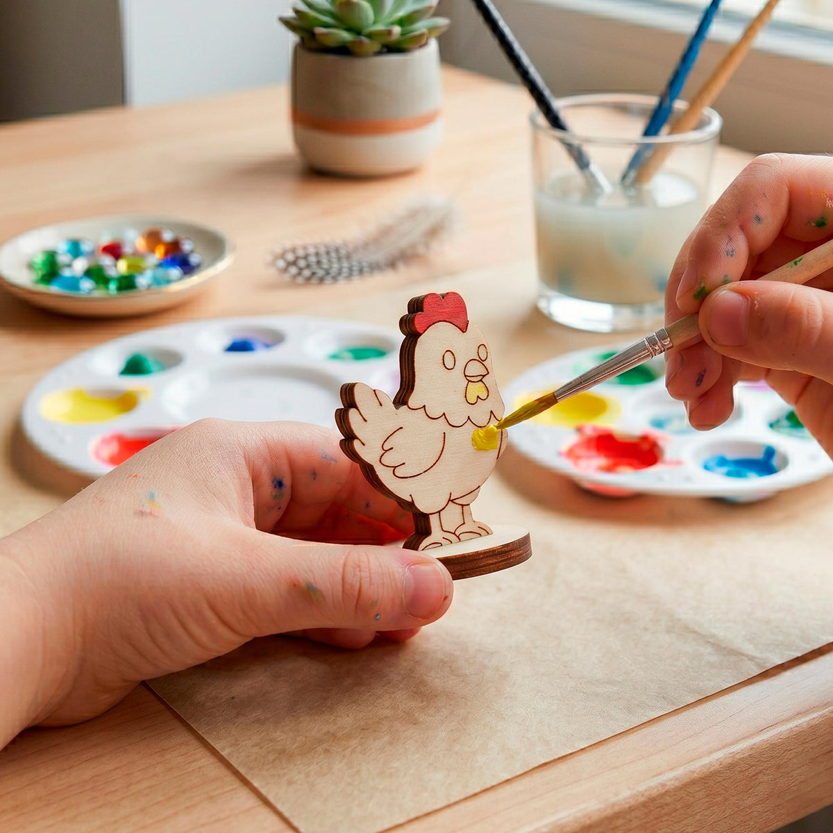 Chicken Dollhouse Farm Animal Toy - Wooden Figure for Play & Painting - Glowforge