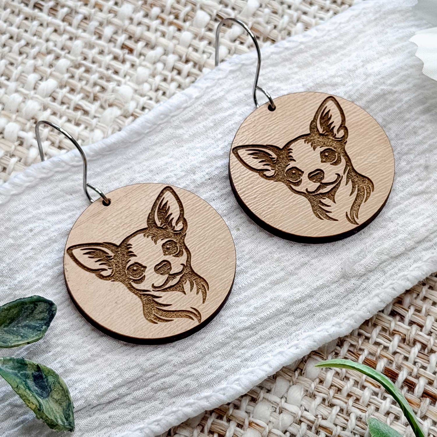 Chihuahua Engraved Disc Earrings - Glowforge