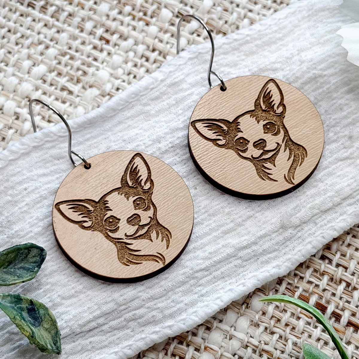 Chihuahua Engraved Disc Earrings - Glowforge