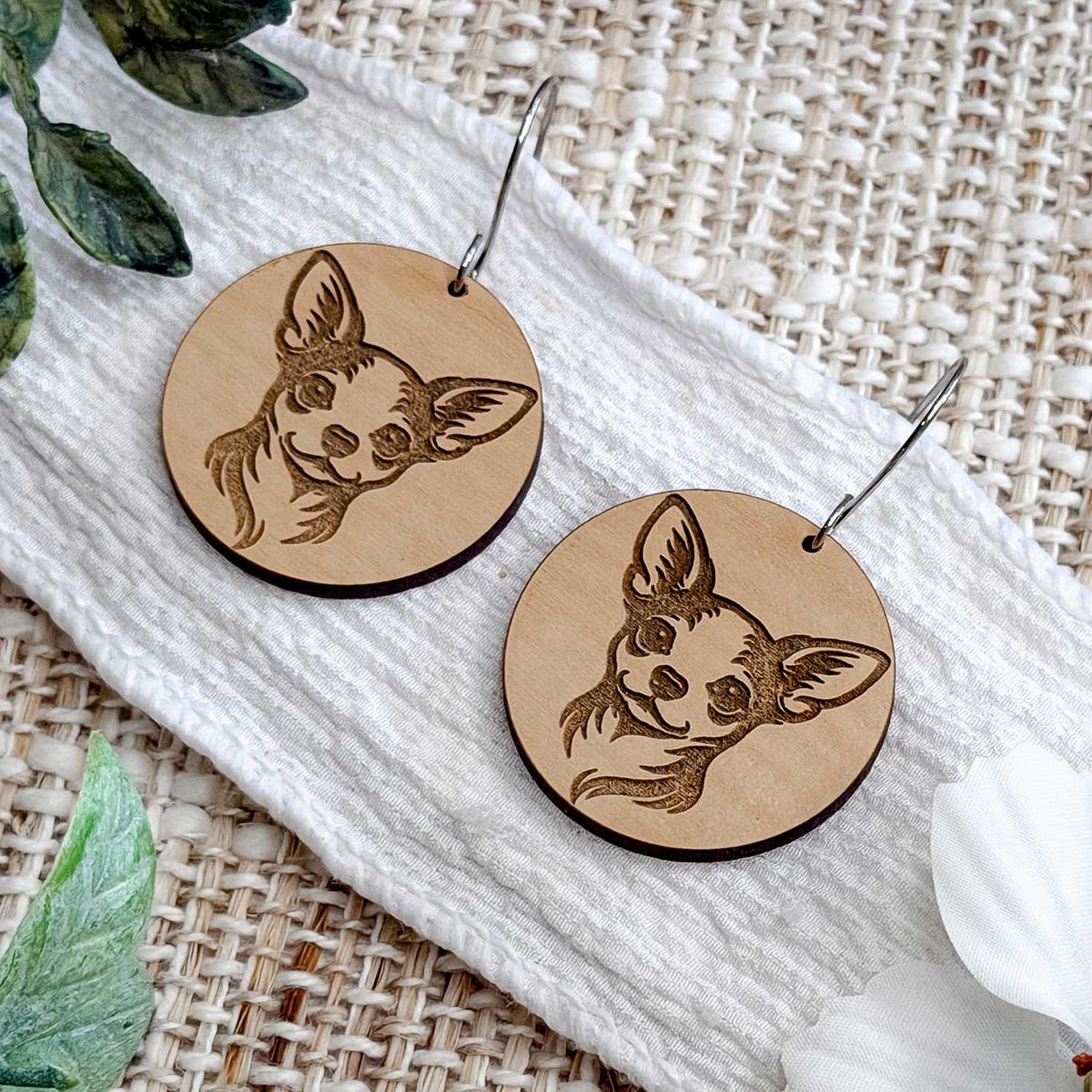 Chihuahua Engraved Disc Earrings - Glowforge