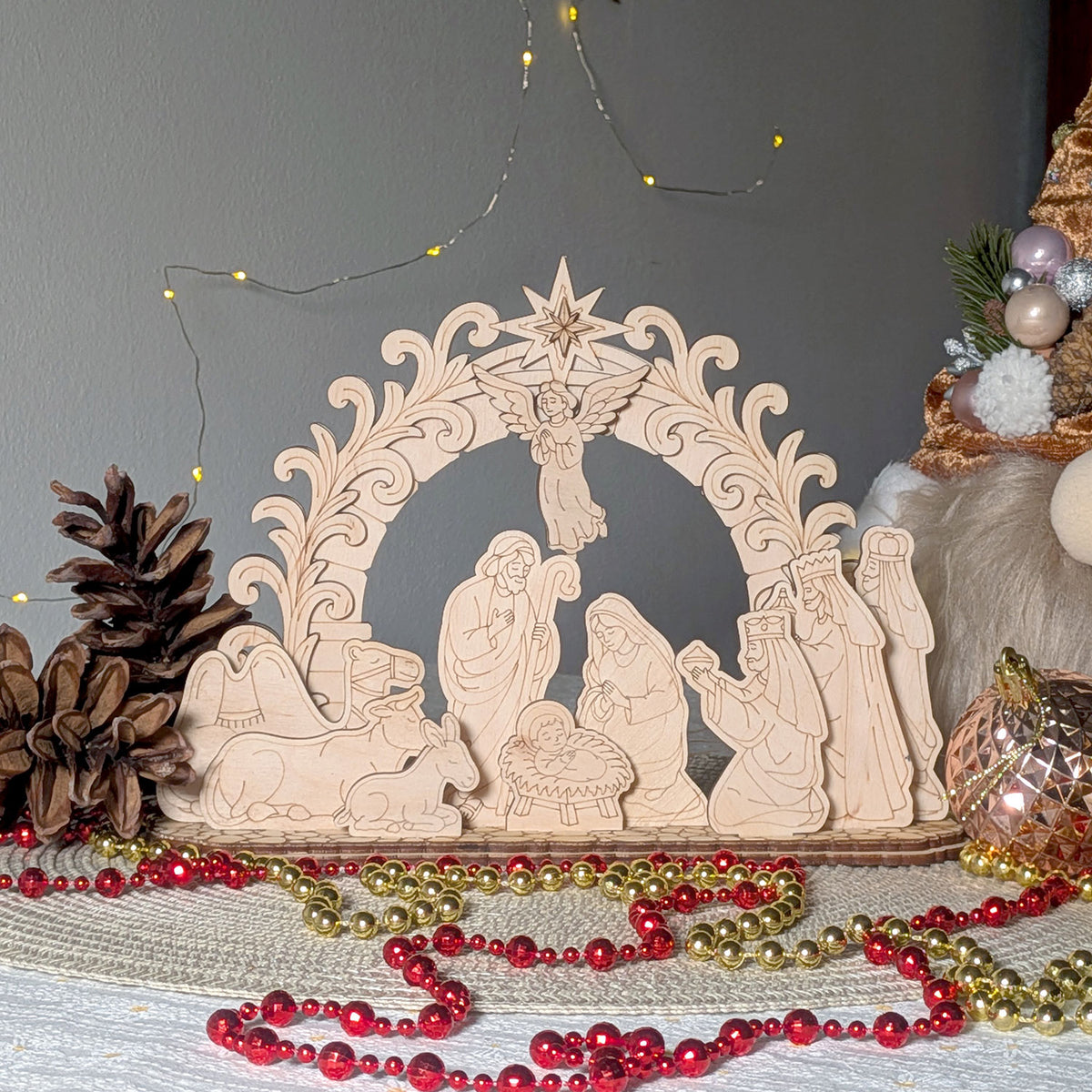 Christmas Nativity Schwibbogen - Holy Family, Baby Jesus, Three Wise Men & Angel Scene - Glowforge