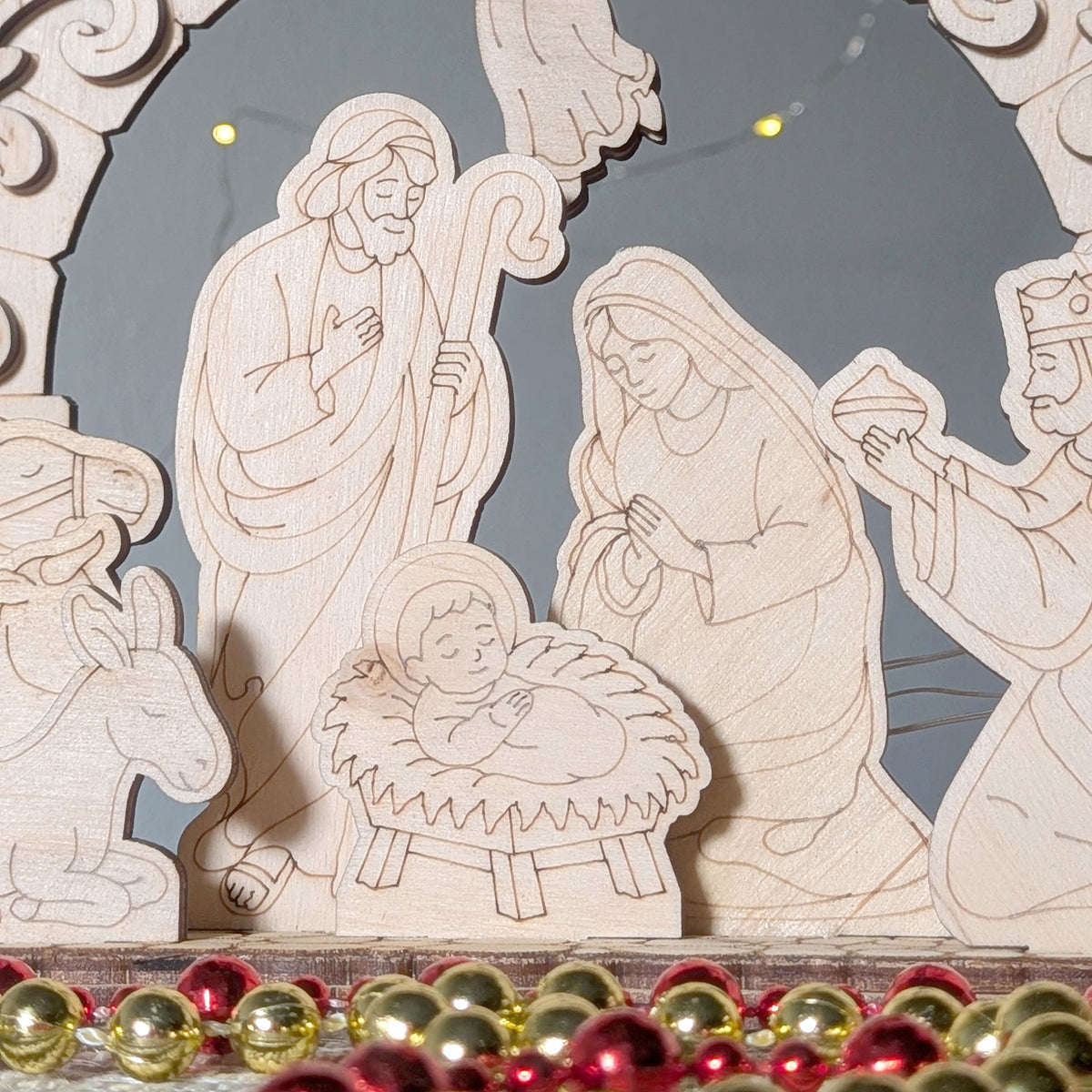 Christmas Nativity Schwibbogen - Holy Family, Baby Jesus, Three Wise Men & Angel Scene - Glowforge