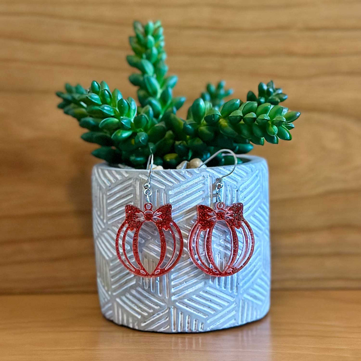 Christmas Ornament Earrings with Bow - Glowforge