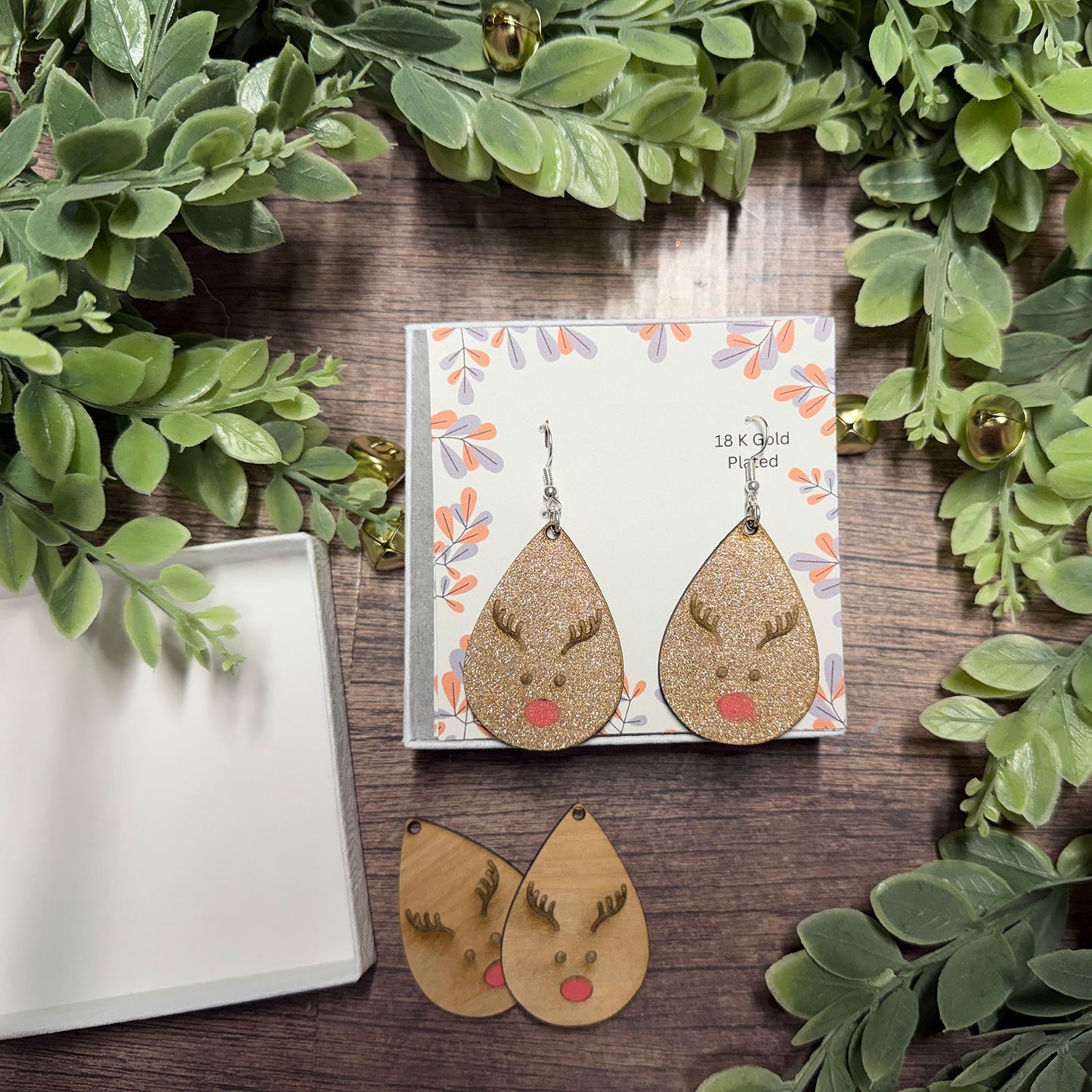 Christmas Reindeer Red Nose Dangle Earrings - Glowforge