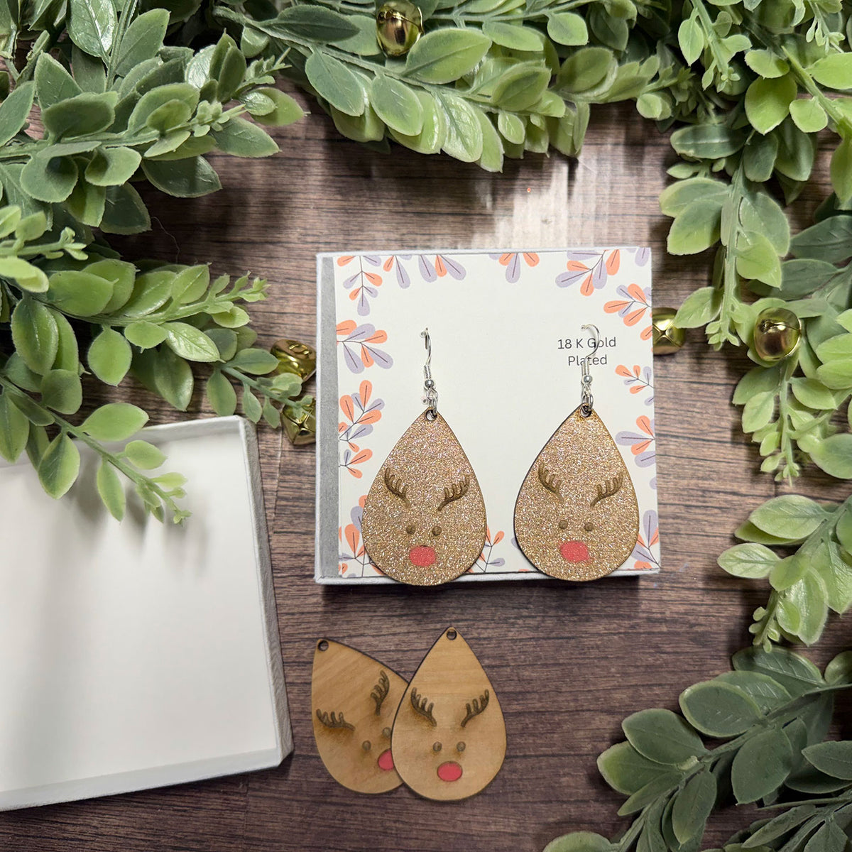 Christmas Reindeer Red Nose Dangle Earrings - Glowforge