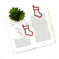 Christmas Stocking Shaped Bookmark with Card Backer - Paperclip - Snack Bag Closure