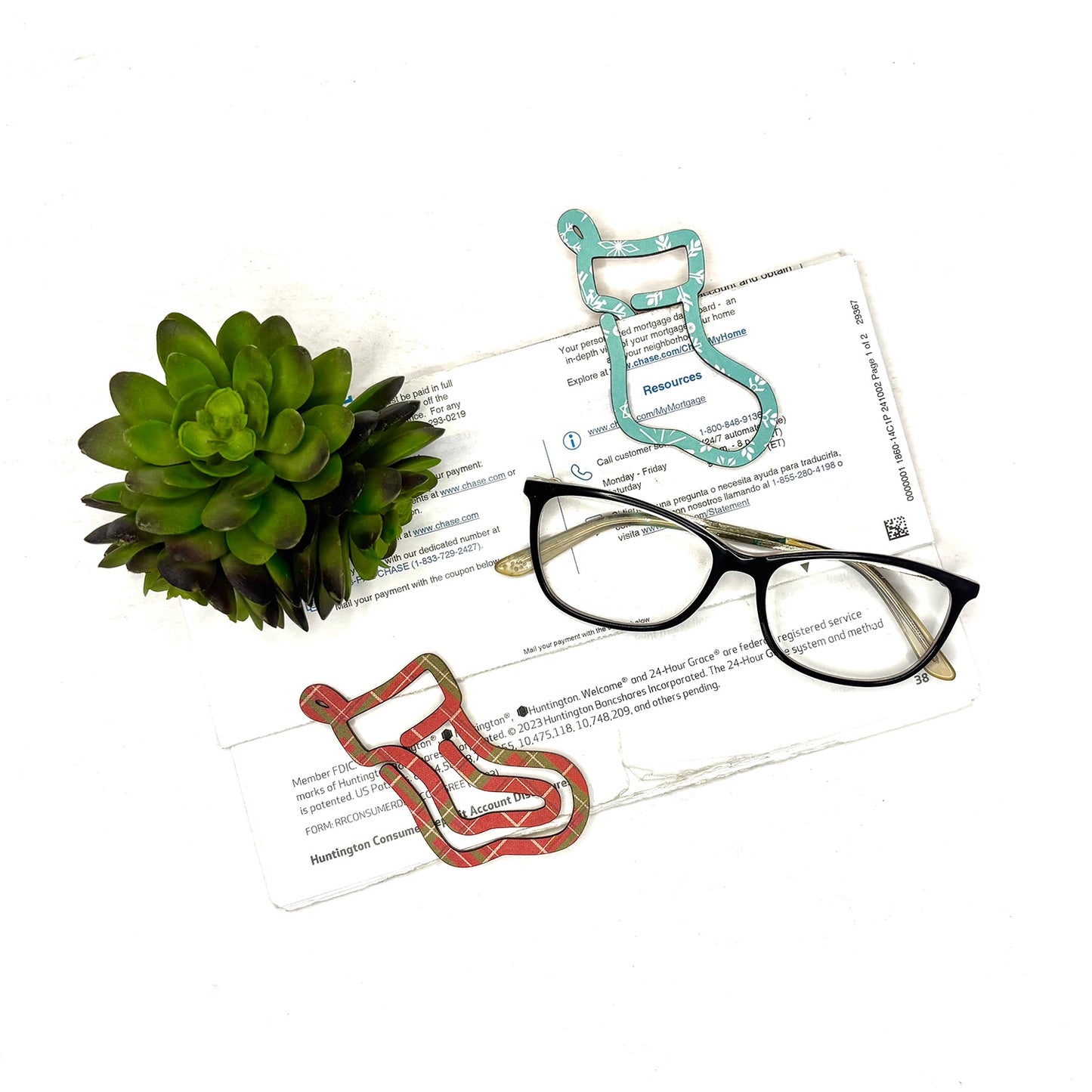 Christmas Stocking Shaped Bookmark with Card Backer - Paperclip - Snack Bag Closure