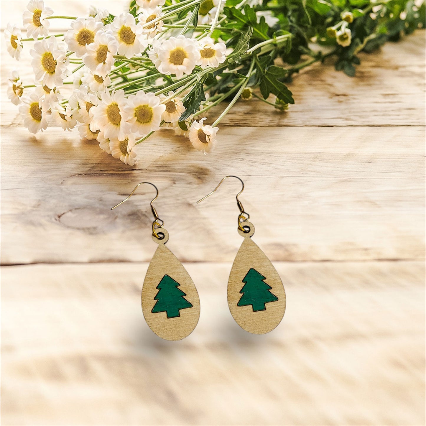 Winter Christmas Tree Teardrop Earrings - Glowforge