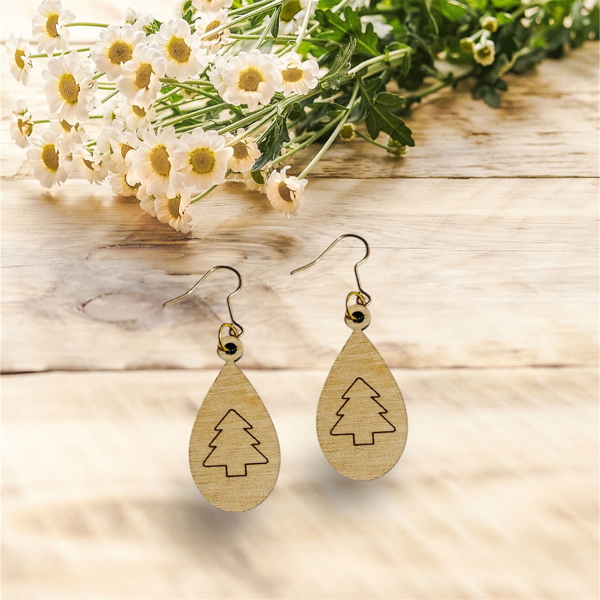 Winter Christmas Tree Teardrop Earrings - Glowforge