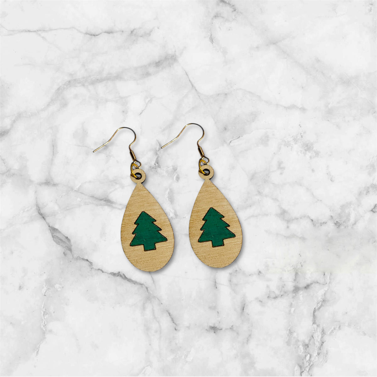 Winter Christmas Tree Teardrop Earrings - Glowforge