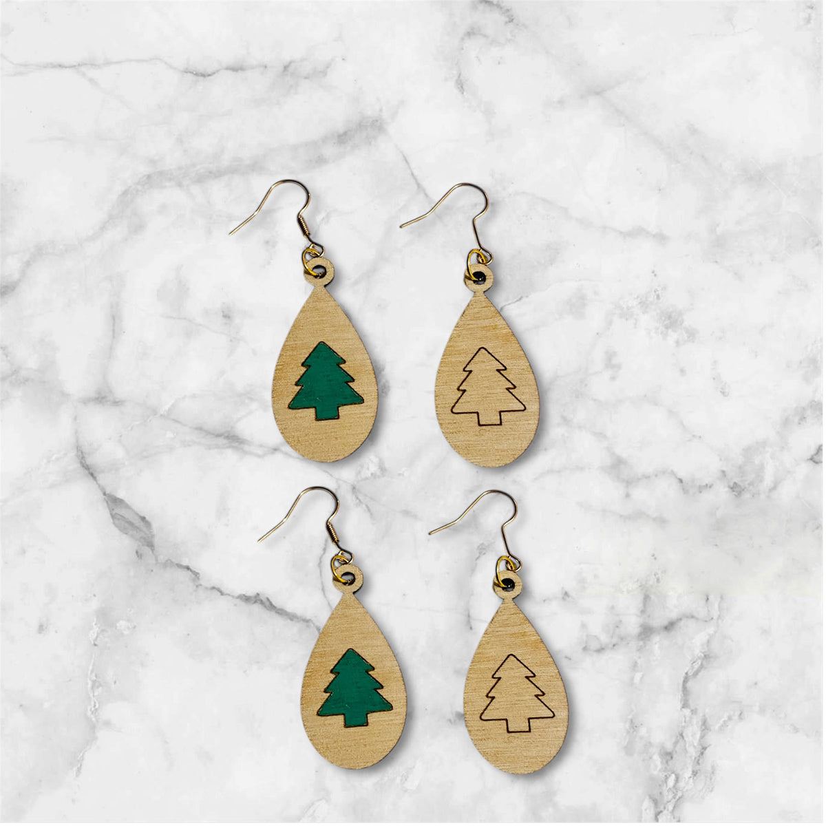 Winter Christmas Tree Teardrop Earrings - Glowforge