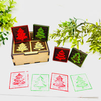 Christmas Tree Wood Block Print Stamp (Set of 4) + Storage Box - Collection #1 - Glowforge