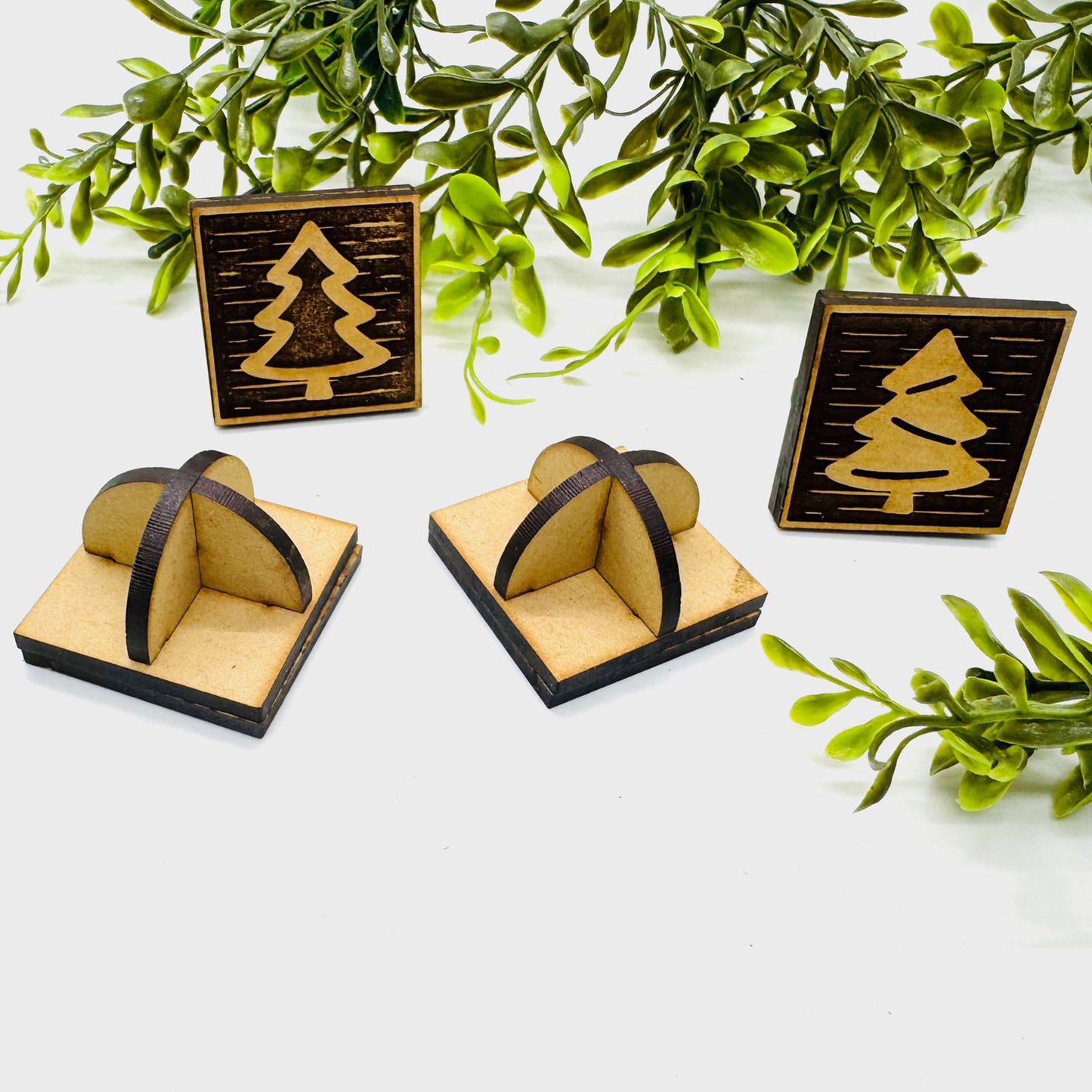 Christmas Tree Wood Block Print Stamp (Set of 4) + Storage Box - Collection #1 - Glowforge
