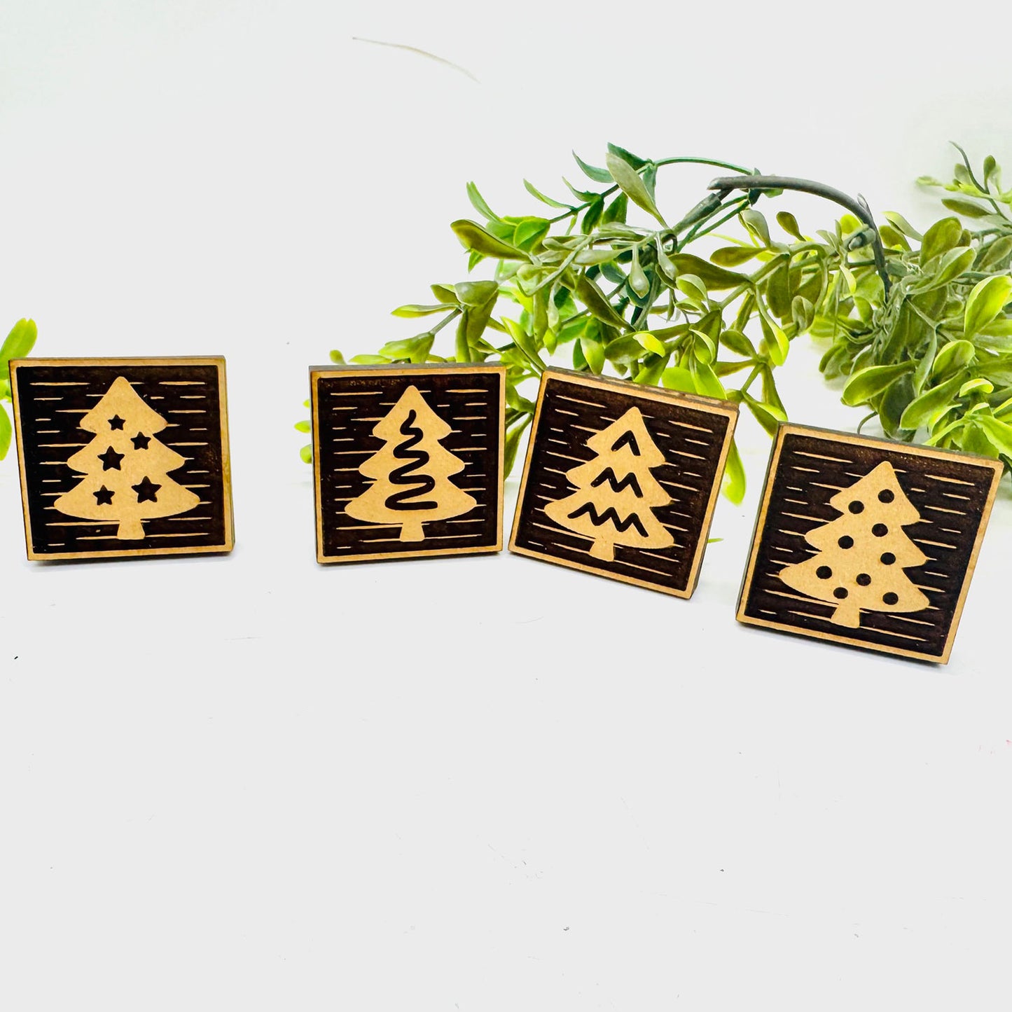 Christmas Tree Wood Block Print Stamp (Set of 4) + Storage Box - Collection #2 - Glowforge
