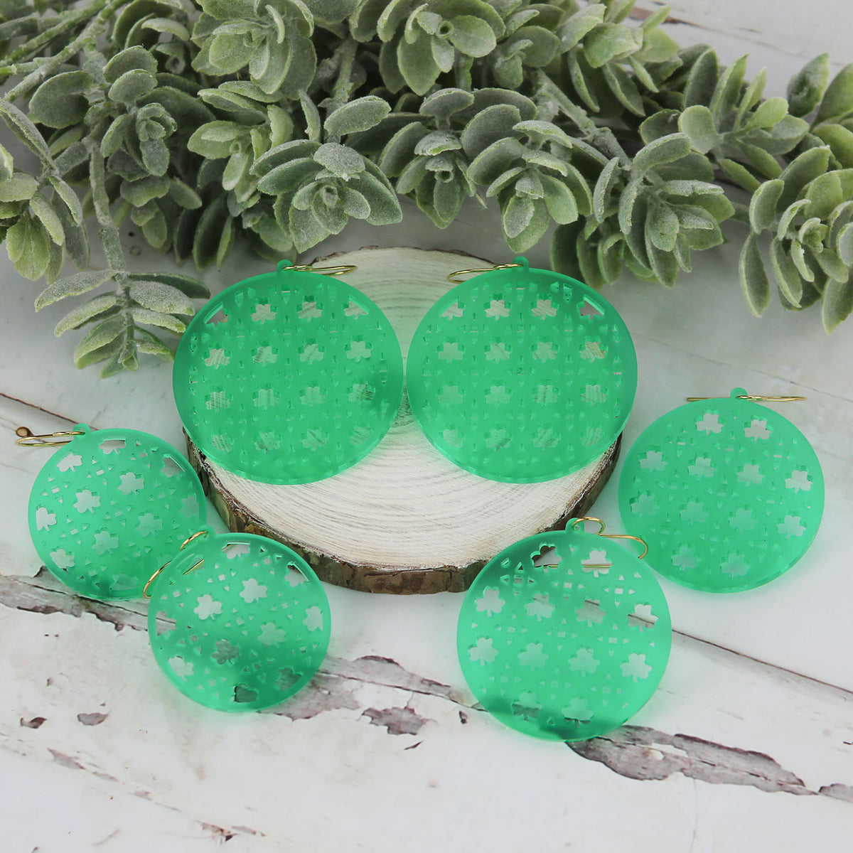 Circle Earrings with Shamrock Rattan Pattern - St. Patrick's Day Earrings (Set of 3 Sizes) - Glowforge