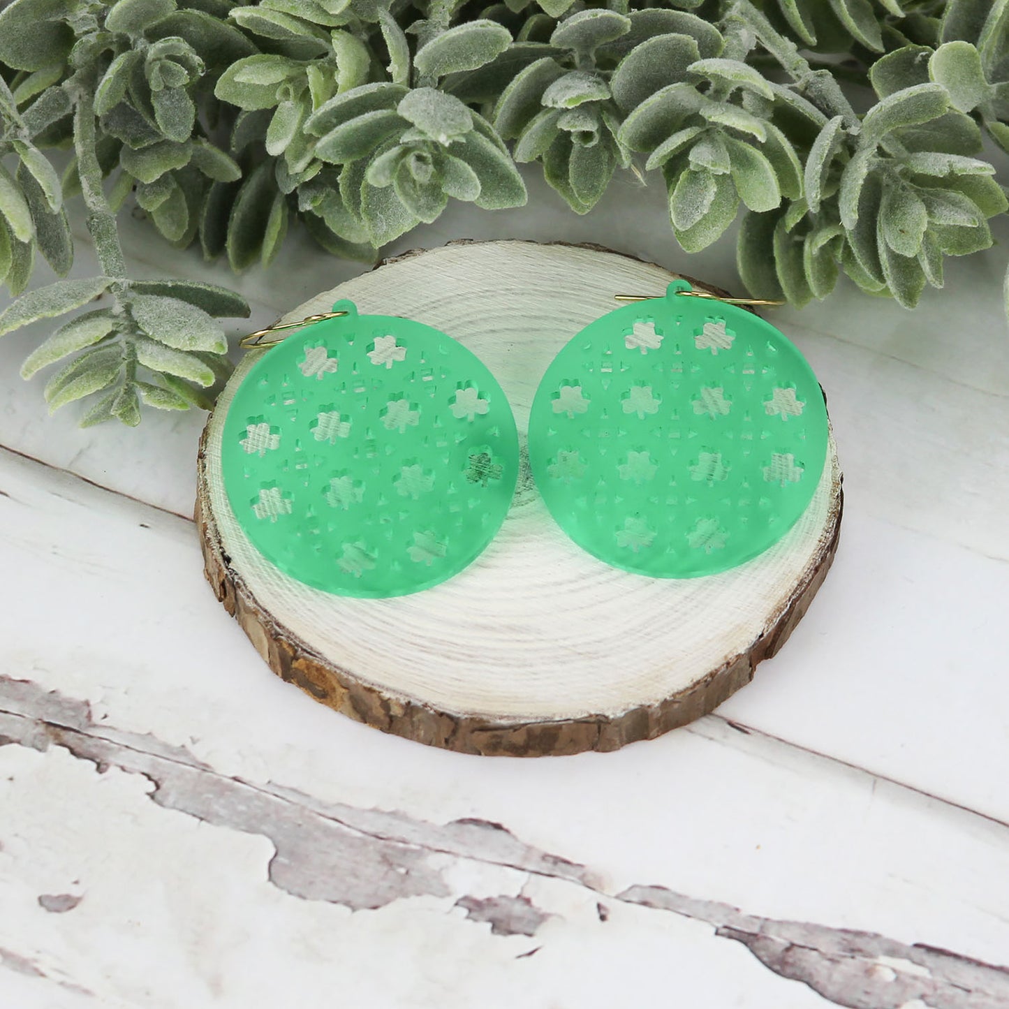 Circle Earrings with Shamrock Rattan Pattern - St. Patrick's Day Earrings (Set of 3 Sizes) - Glowforge