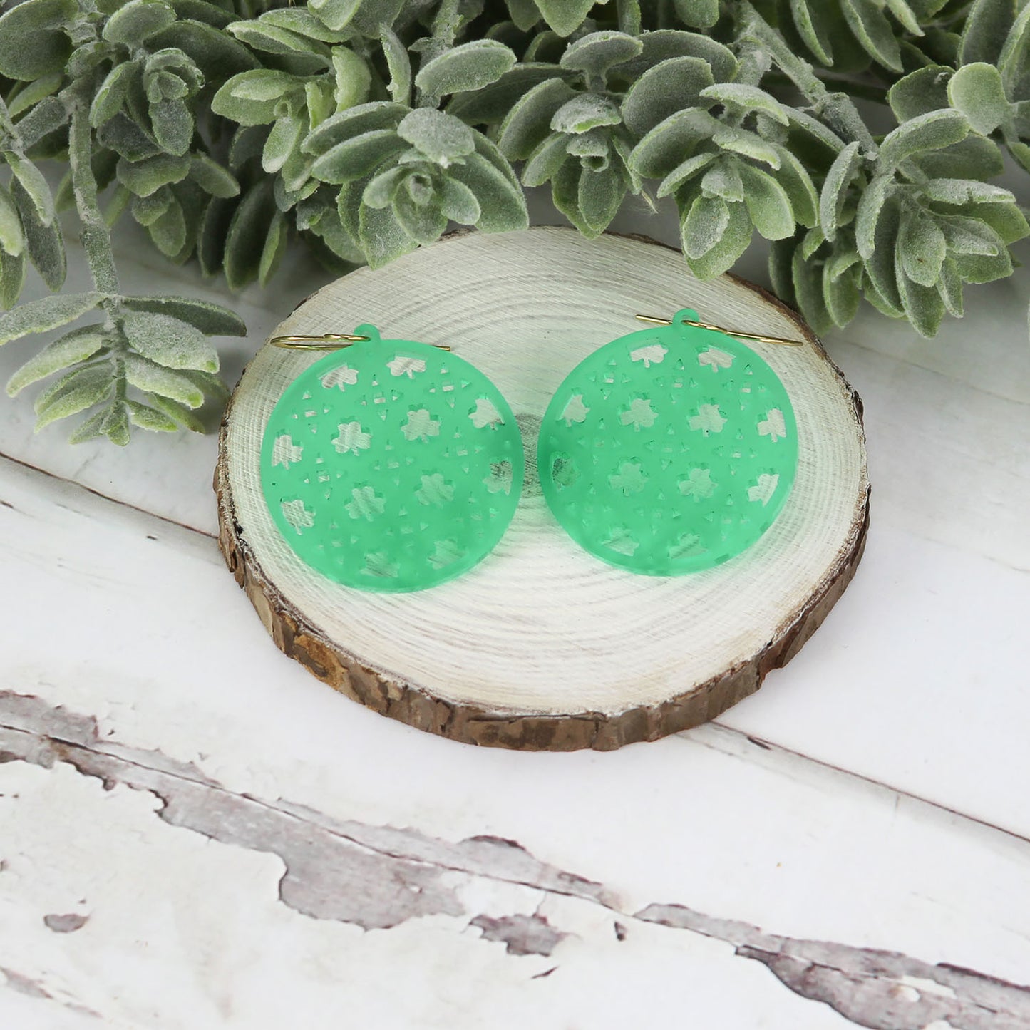 Circle Earrings with Shamrock Rattan Pattern - St. Patrick's Day Earrings (Set of 3 Sizes) - Glowforge