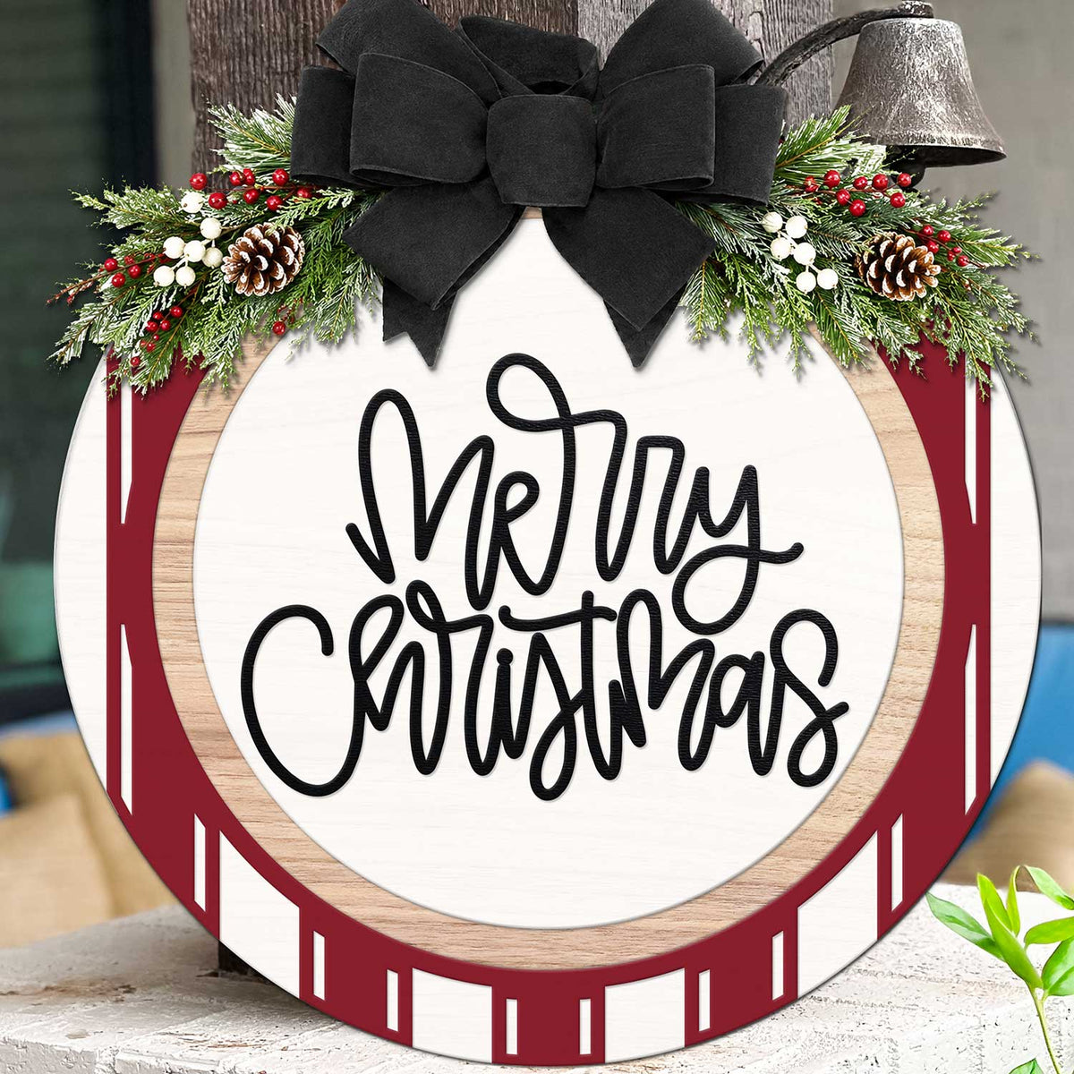 Classic Merry Christmas Peppermint Door Sign - Glowforge