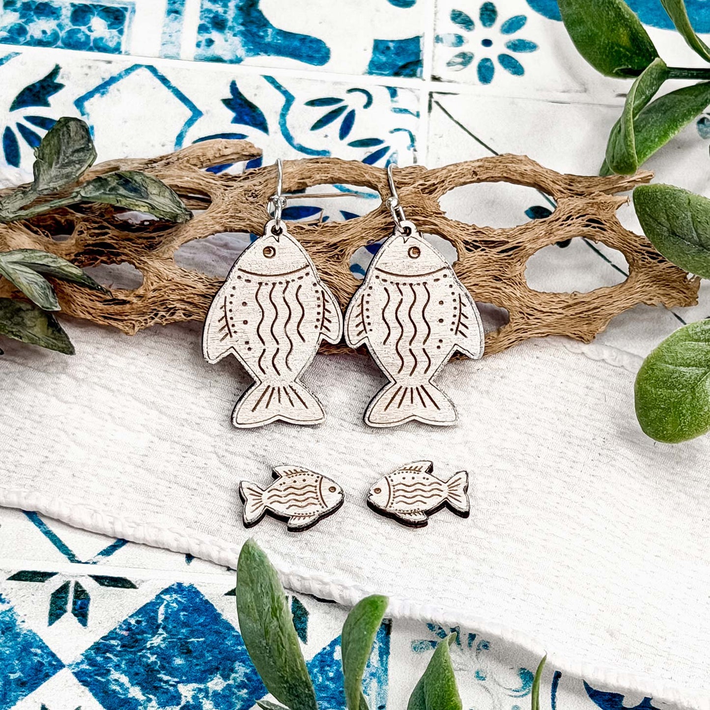 Coastal Line Fish Dangle and Stud Earrings Set - Glowforge