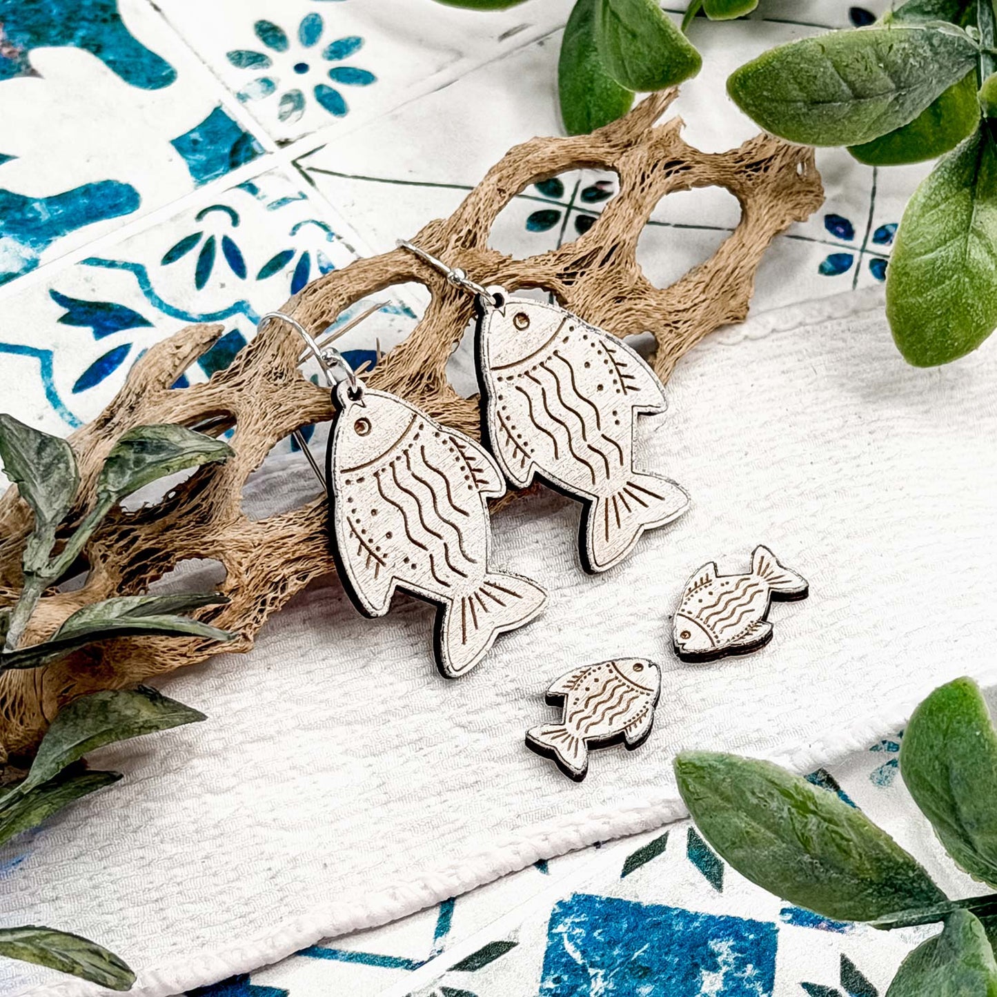 Coastal Line Fish Dangle and Stud Earrings Set - Glowforge