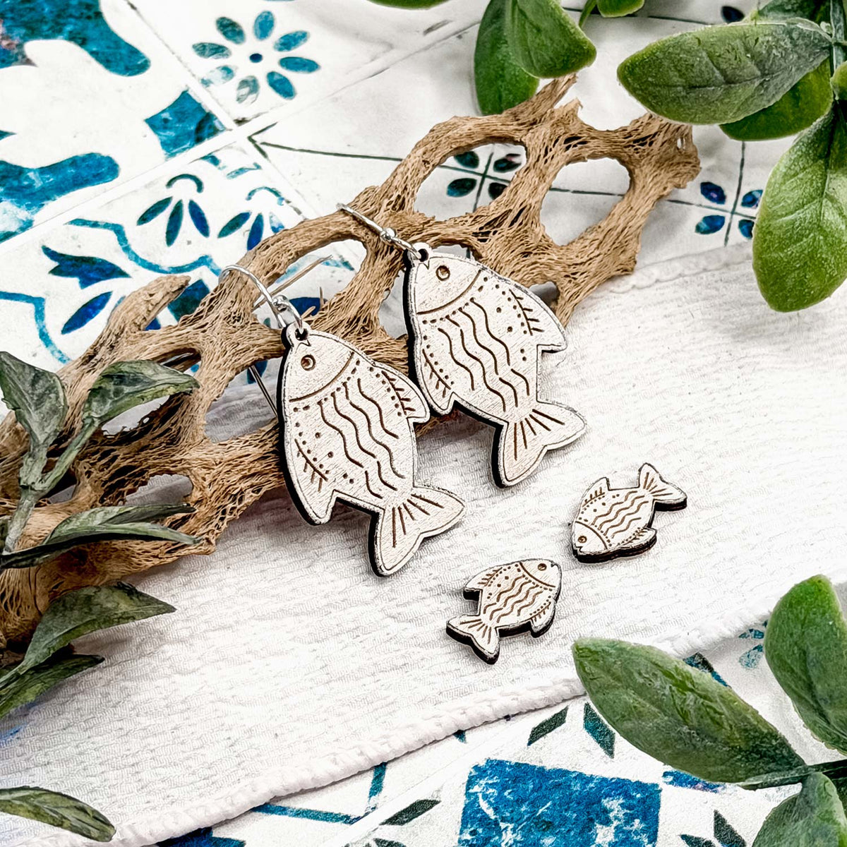 Coastal Line Fish Dangle and Stud Earrings Set - Glowforge