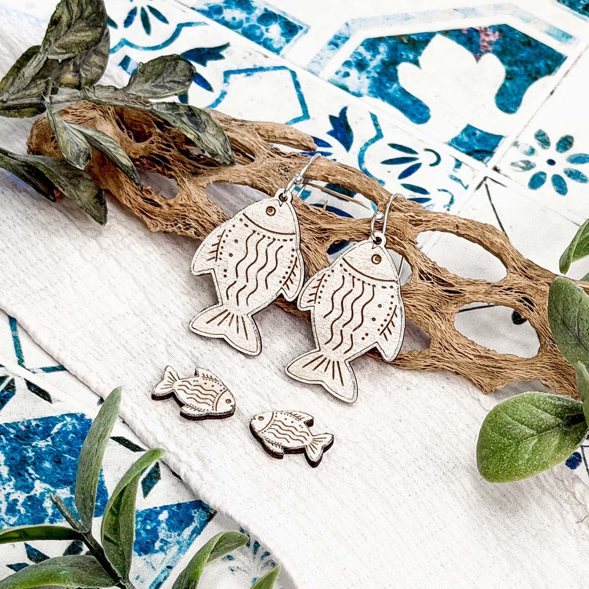 Coastal Line Fish Dangle and Stud Earrings Set - Glowforge