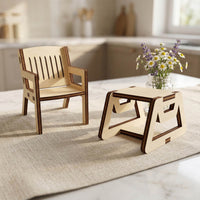 Coffee Table & Chairs Miniature - Dollhouse Furniture Set - Glowforge
