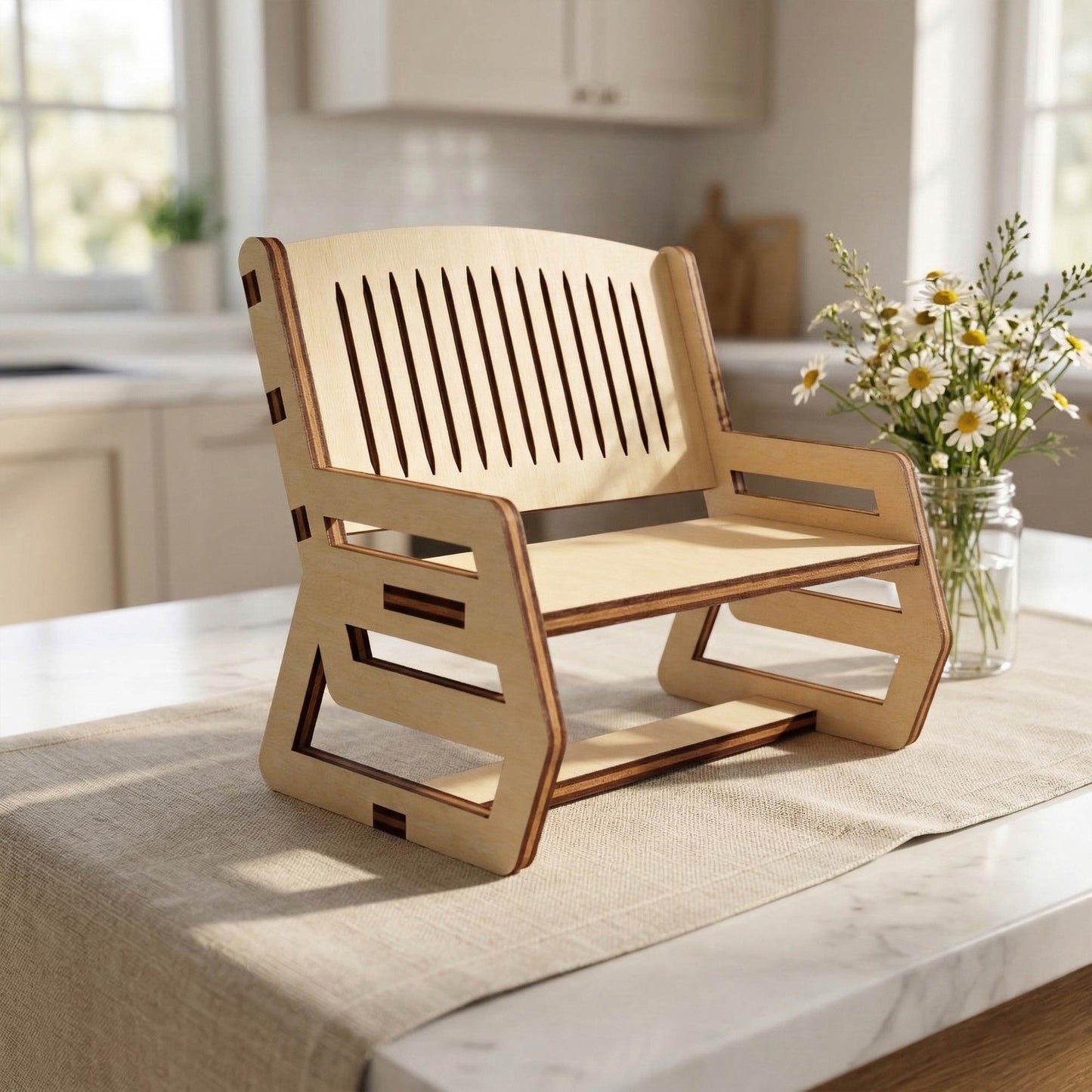 Coffee Table & Chairs Miniature - Dollhouse Furniture Set - Glowforge