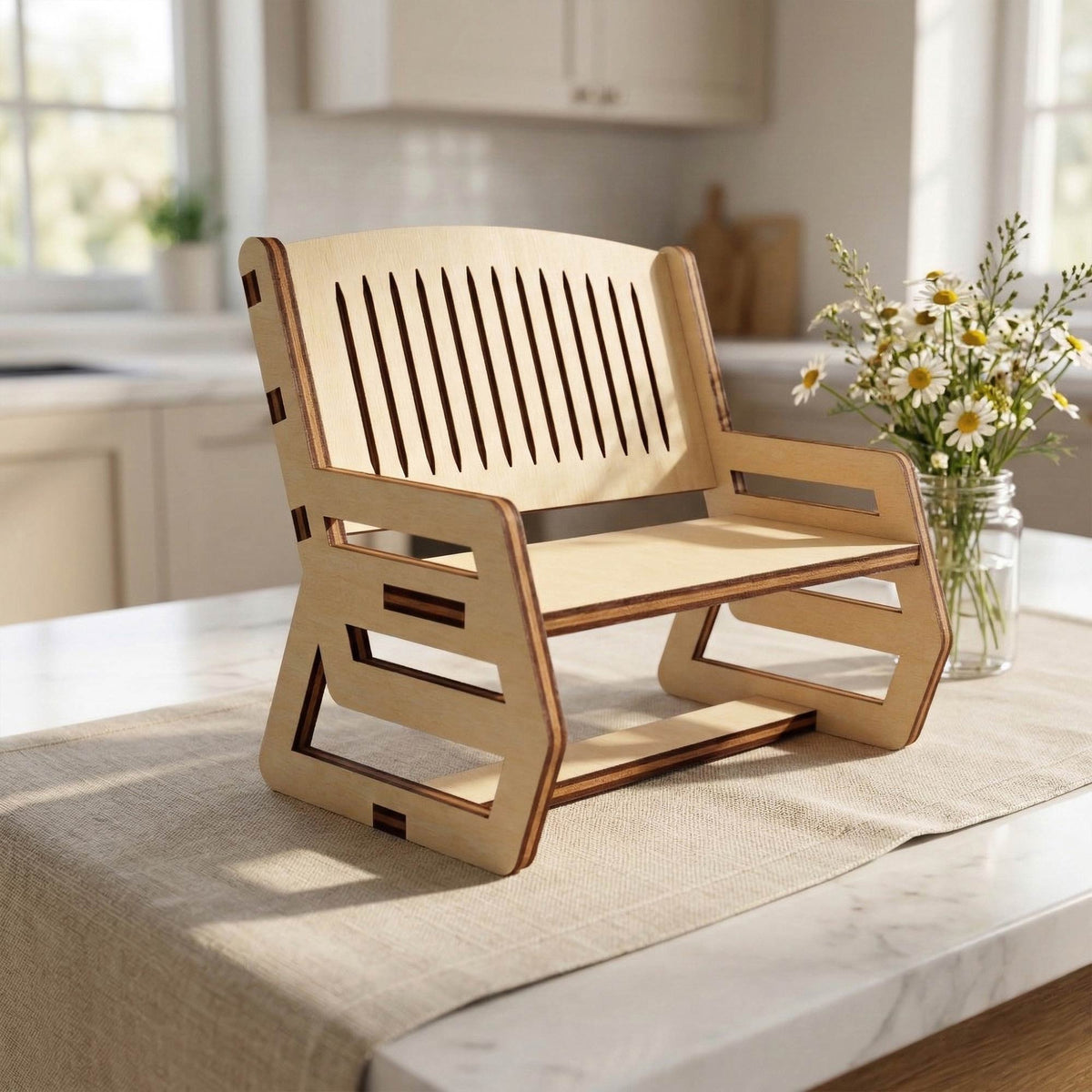 Coffee Table & Chairs Miniature - Dollhouse Furniture Set - Glowforge