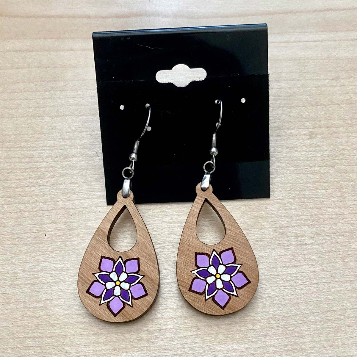 Columbine Blossom Wooden Teardrop Earrings- Glowforge