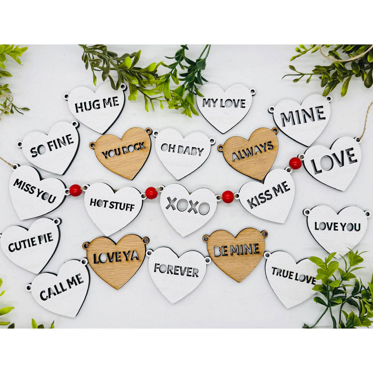 Conversation Heart Valentine Banner Decor (Set of 19 Plus Blank) - Glowforge