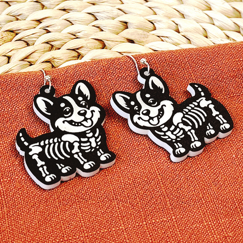 Corgi Dog Halloween Skeleton Earrings - Glowforge