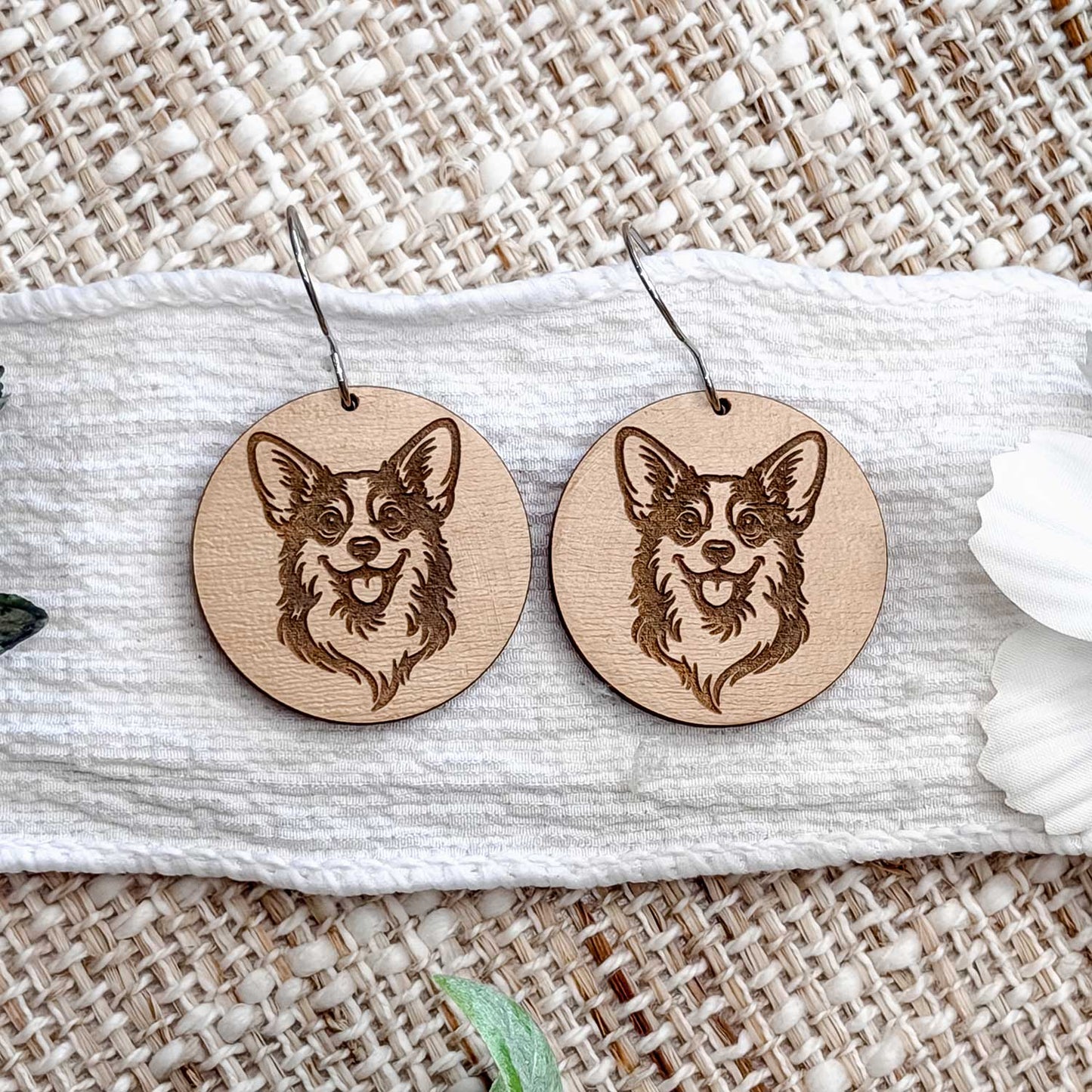Corgi Engraved Disc Earrings - Glowforge
