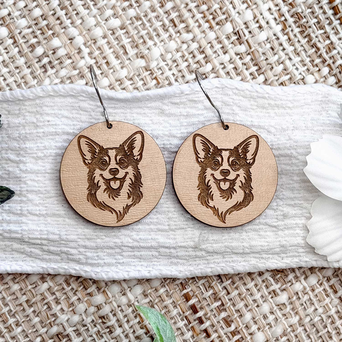 Corgi Engraved Disc Earrings - Glowforge