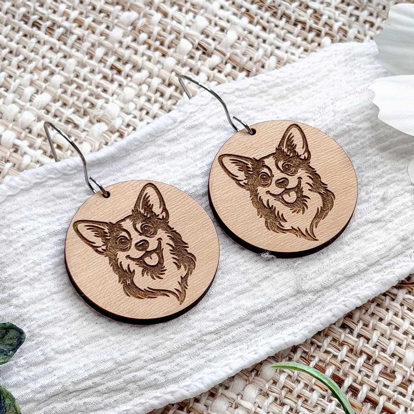 Corgi Engraved Disc Earrings - Glowforge