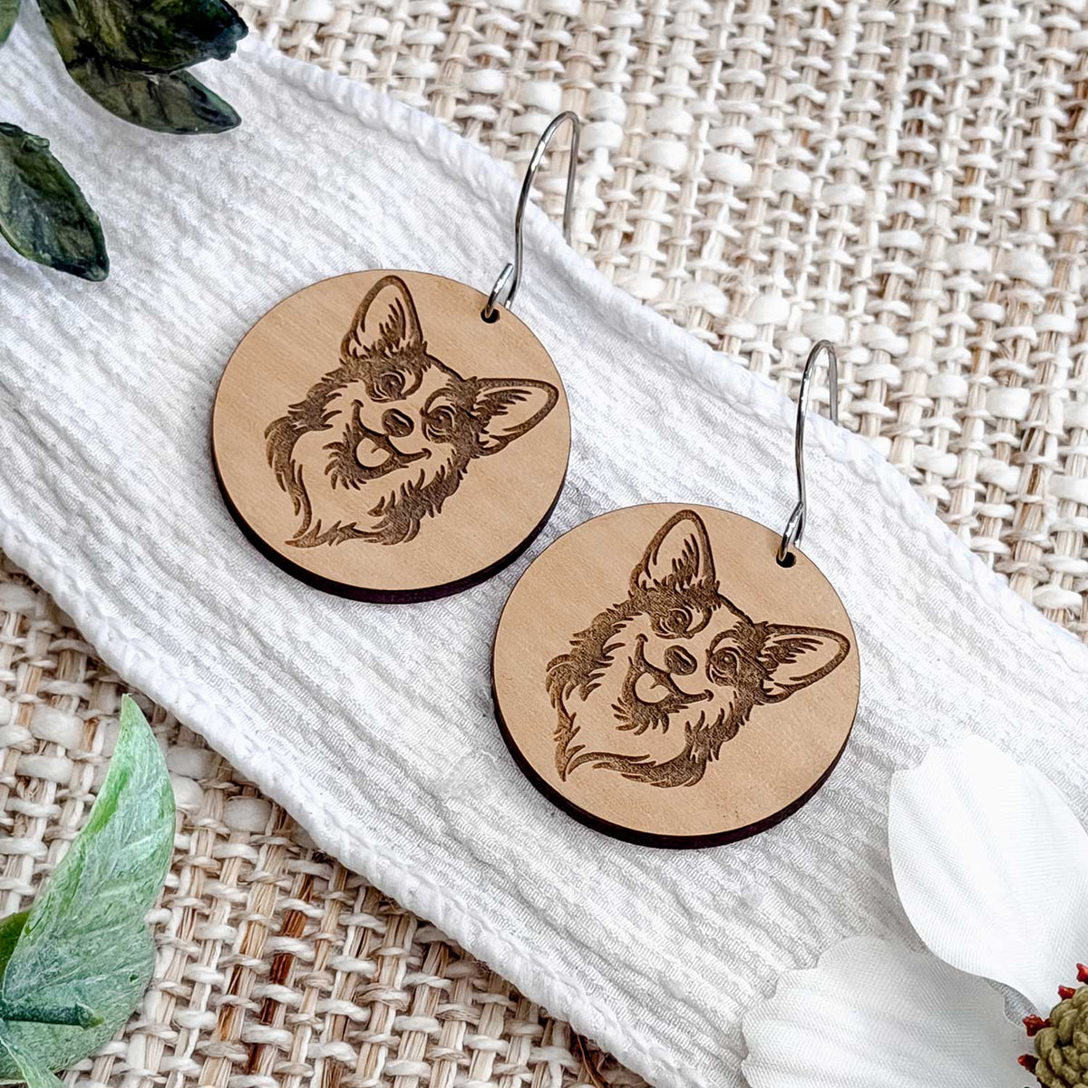 Corgi Engraved Disc Earrings - Glowforge