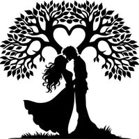 Couple Kissing Under the Tree Silhouette #3