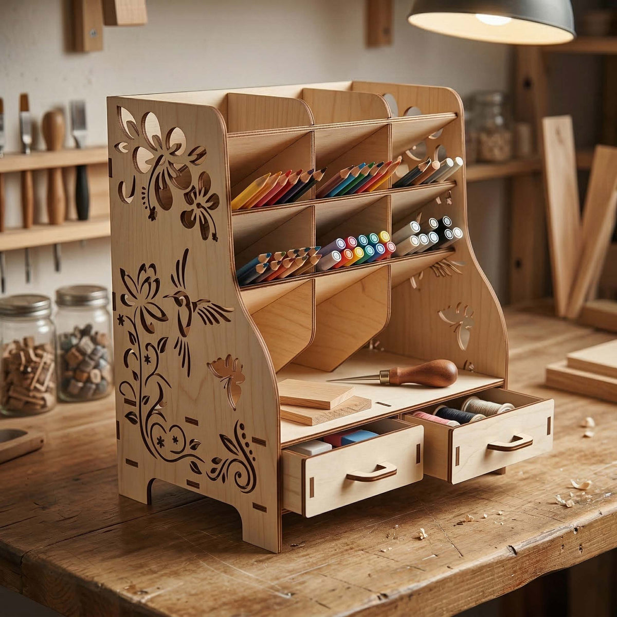 Craft Organizer Shelf - Desk Storage with Drawers - Glowforge
