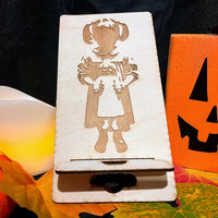 Creepy Girl with Doll Halloween Phone Stand - Glowforge