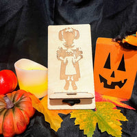 Creepy Girl with Doll Halloween Phone Stand - Glowforge