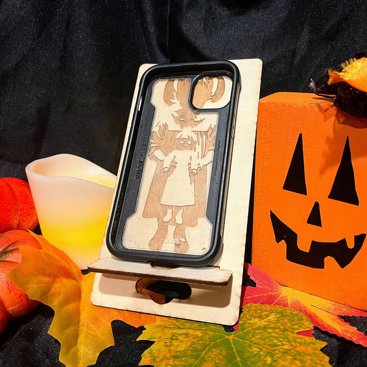 Creepy Girl with Doll Halloween Phone Stand - Glowforge