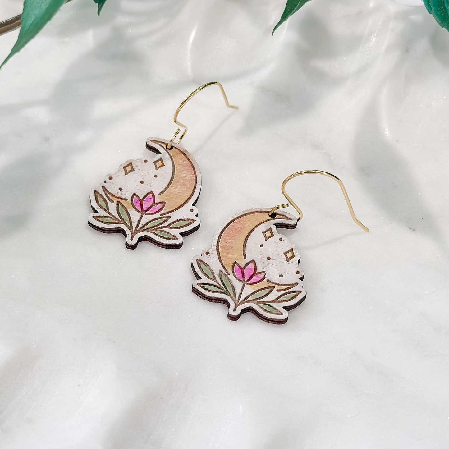 Crescent Moon Lotus Earrings - Glowforge