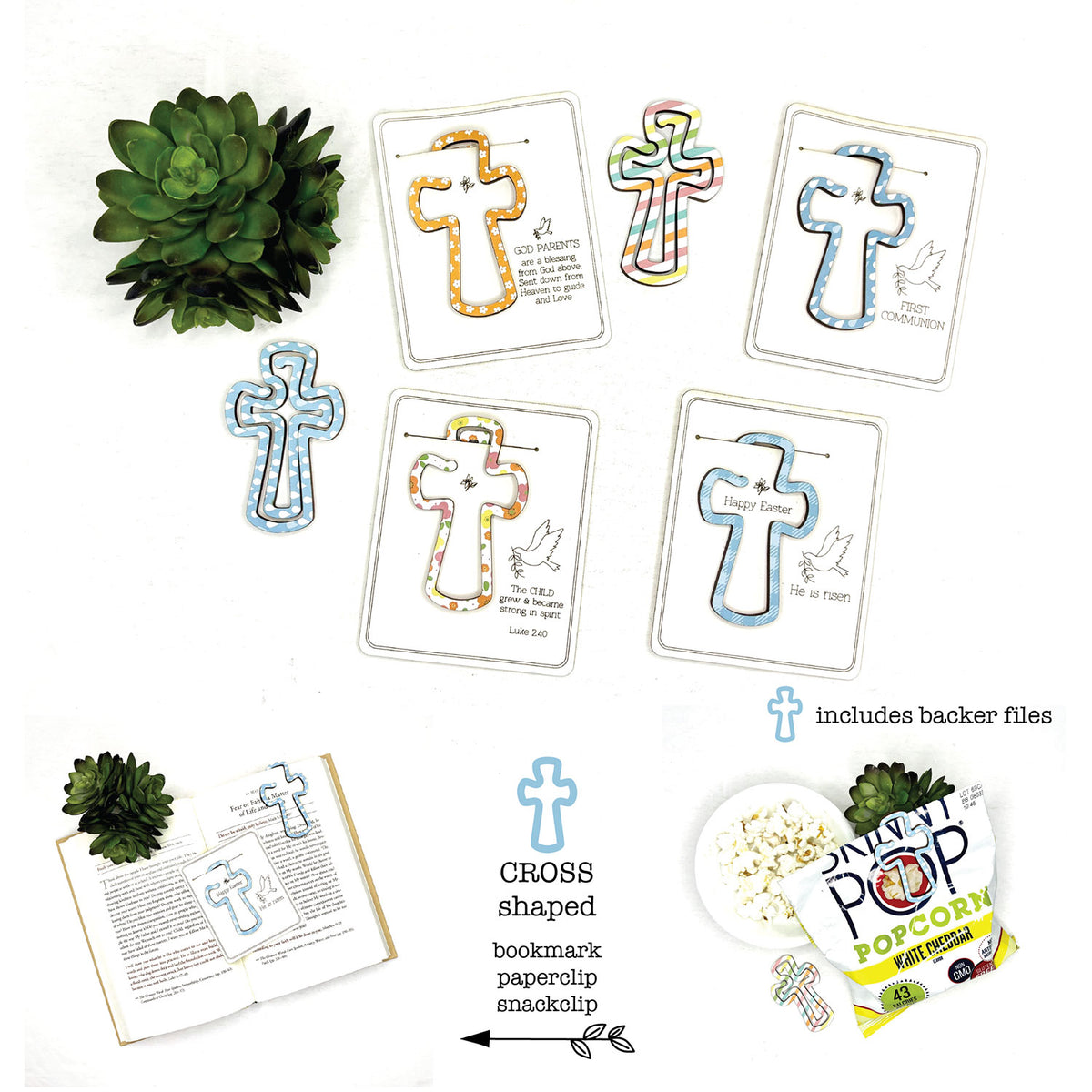 Cross Shaped Bookmark with Card Backer - Paperclip - Snack Bag Closure - Glowforge