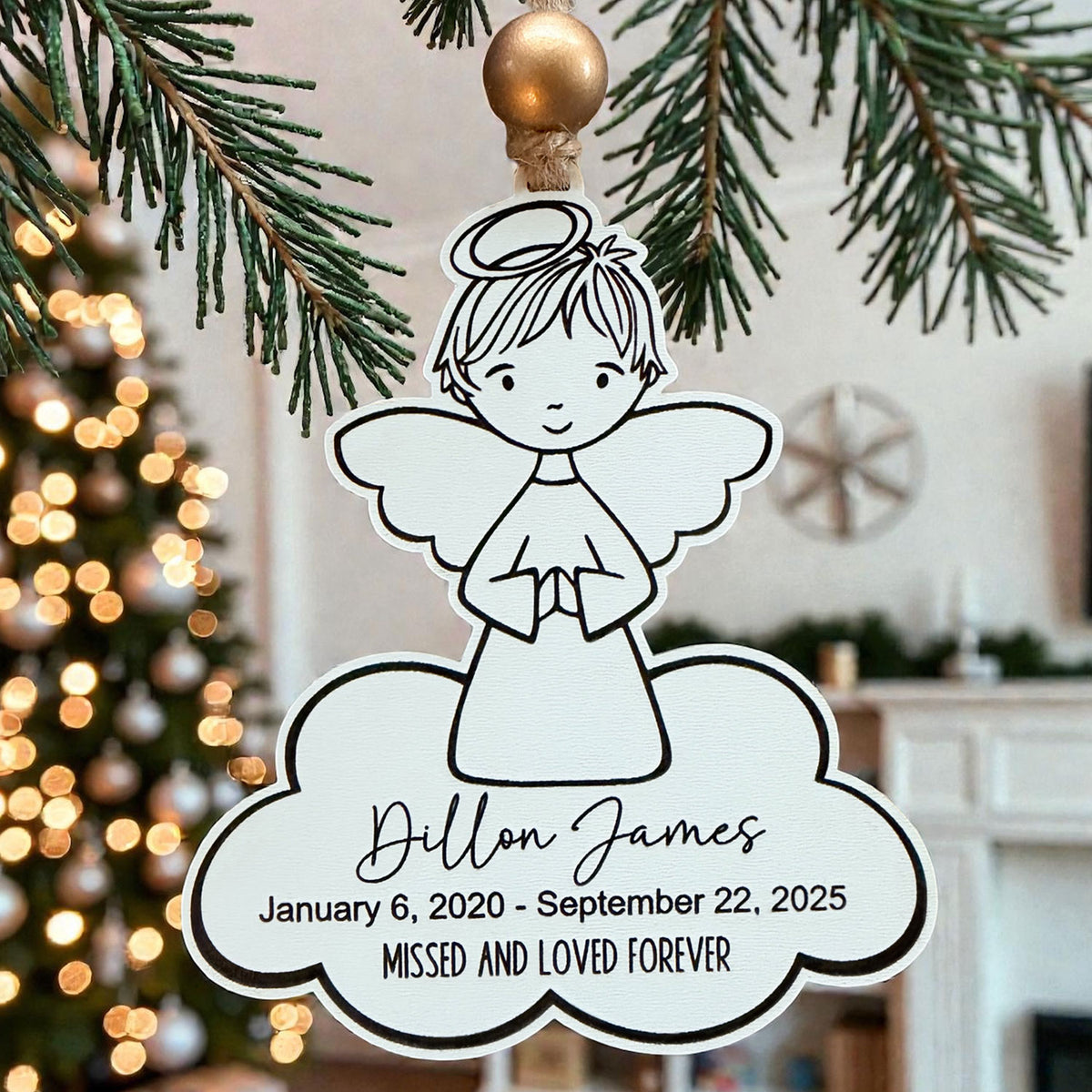 Customizable Boy Angel Ornament - Personalized Message or Quote - Glowforge
