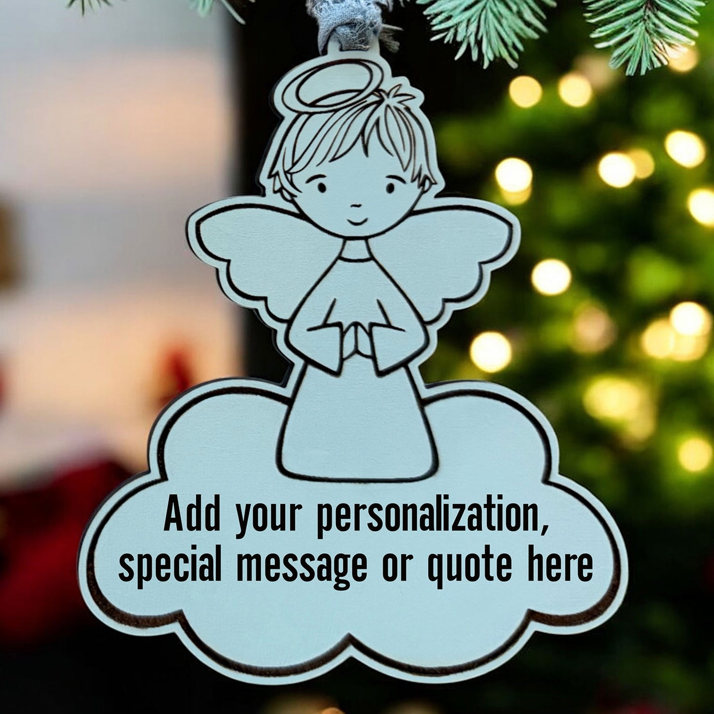 Customizable Boy Angel Ornament - Personalized Message or Quote - Glowforge